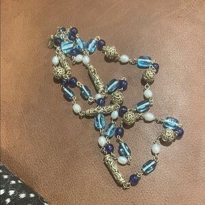 Elegant Lia Sophia Blue and Gold Beaded Necklace